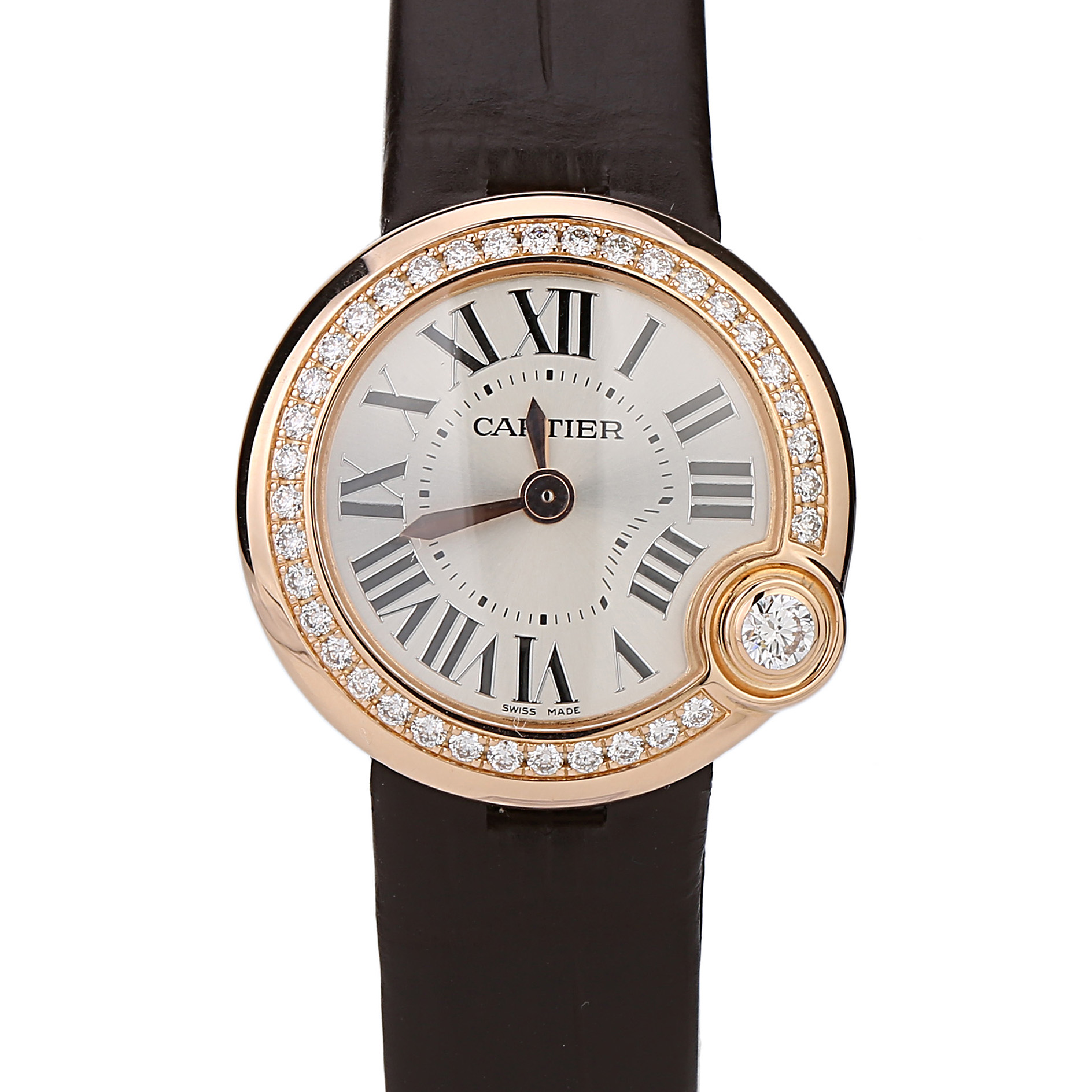 [9.8新]卡地亚告白蓝气球26mm玫瑰金原镶钻石英女表WJBL0006