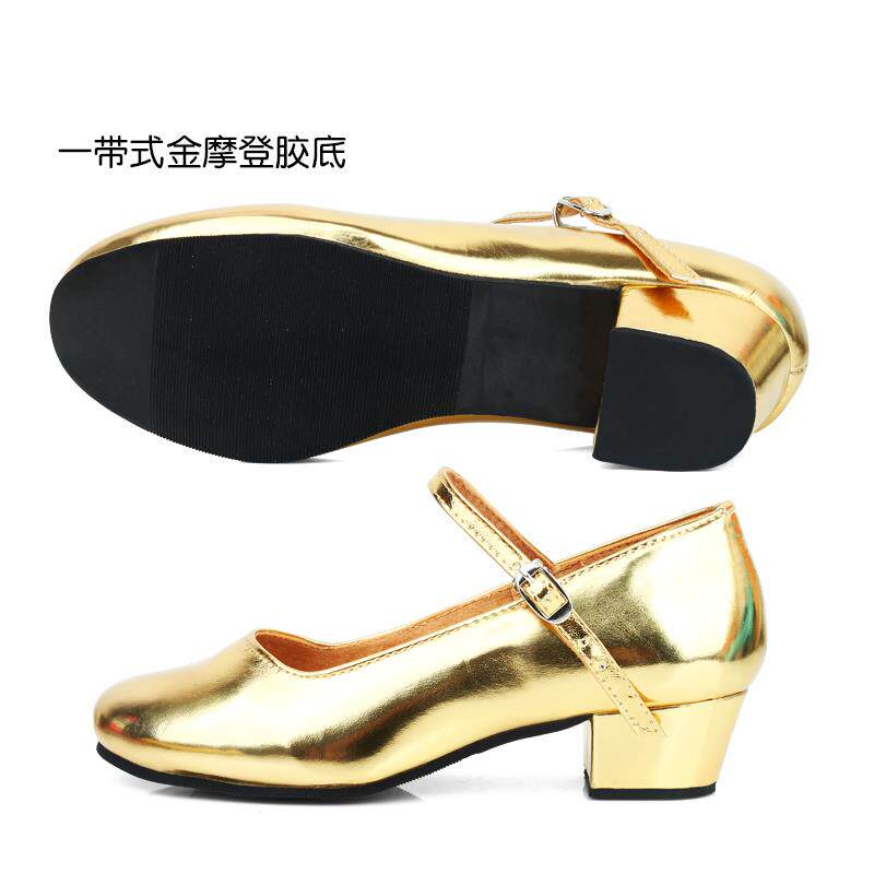 正品拉丁舞女儿童跟鞋女童演鞋出金摩登舞鞋银色鞋子新色疆维族舞