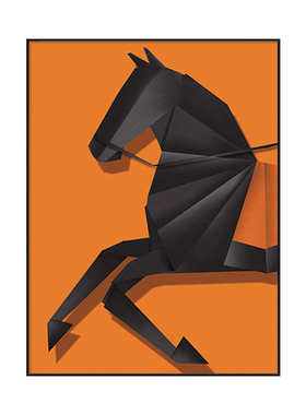 马到成功挂画现代轻奢玄关装饰画高级感简约大气客厅橙色折纸壁画