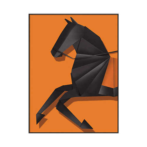 高级奢折纸现代感玄关轻壁画橙色装饰画客厅简约挂画马到成功大气
