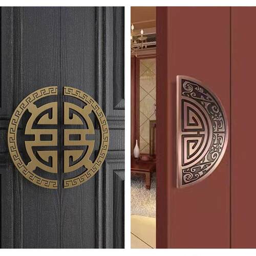 新中式别墅大门拉手仿古铜祥云半圆形豪华酒店木门玻璃门门把手