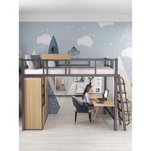 小户型寓阁XX826902楼床铁艺高上架公床桌床下多功能上床下衣柜加