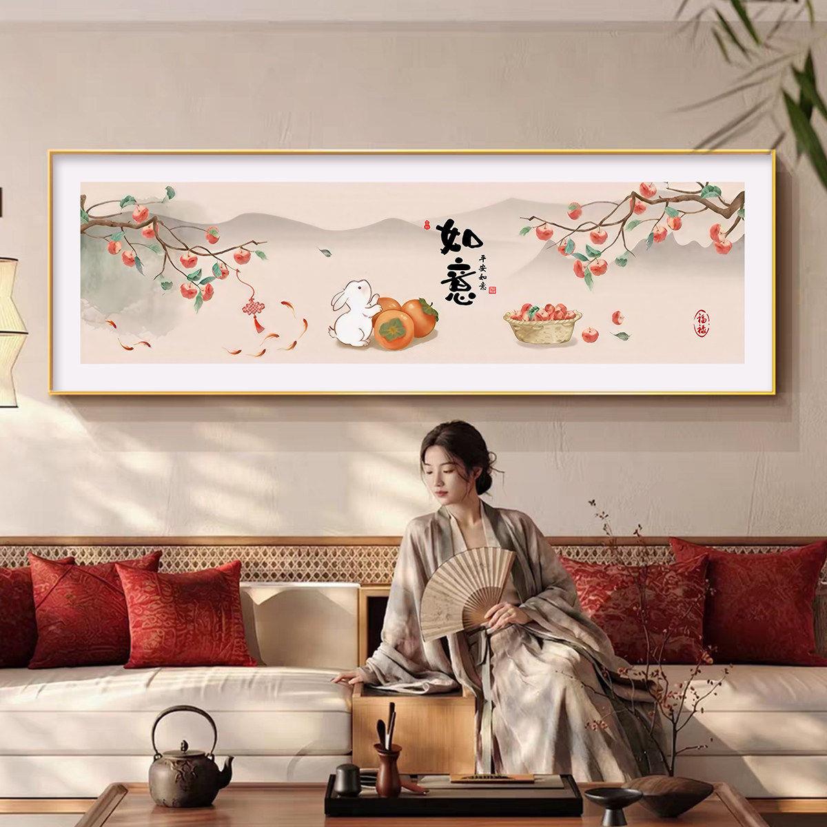 新中式玉兰花客厅装饰画简约花鸟沙发背景墙挂画卧室床头横幅壁画