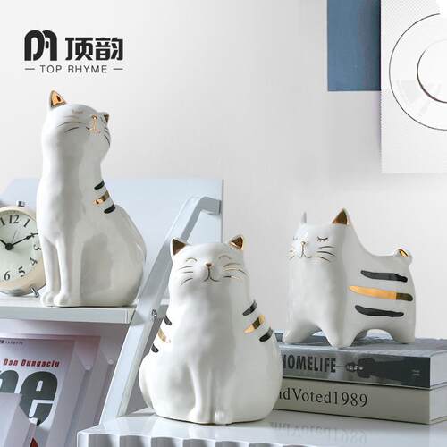 创意可爱猫咪花瓶陶瓷摆件陶瓷客厅简约插花小装饰电视柜家居饰品