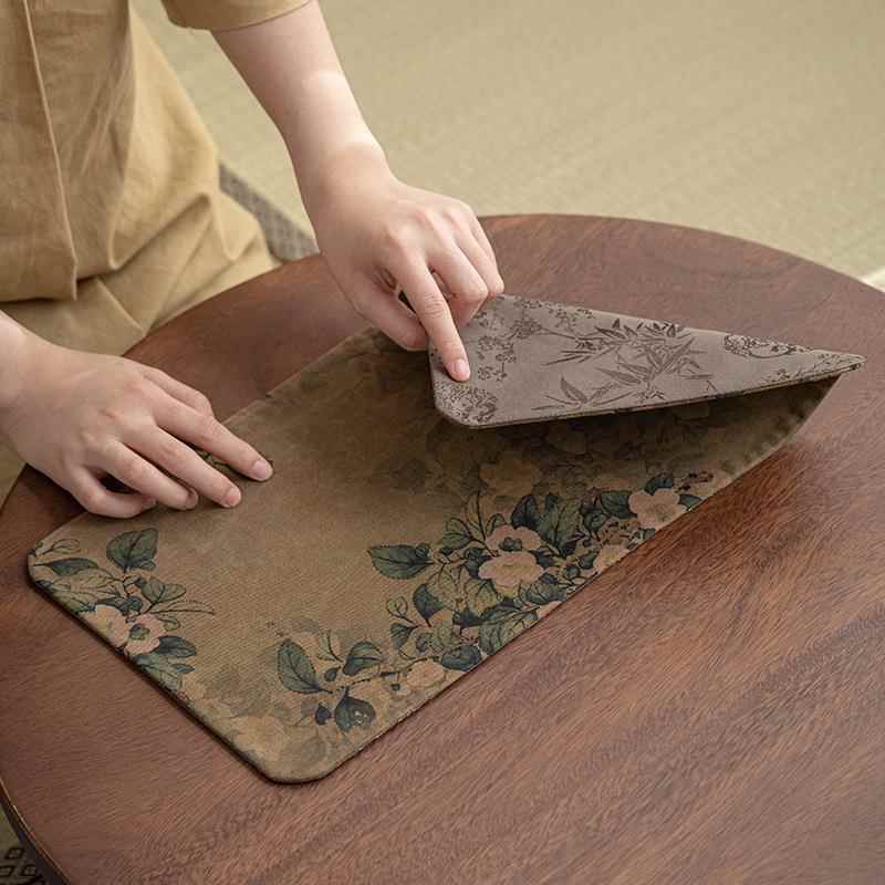 老料香纱茶双旗面柞蚕茶垫轻奢布艺90105860隔热茶道古朴桌复席古