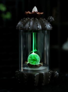 新款紫砂防风罩倒流香炉创意仙人掌LED灯家居茶室香薰炉摆件定制