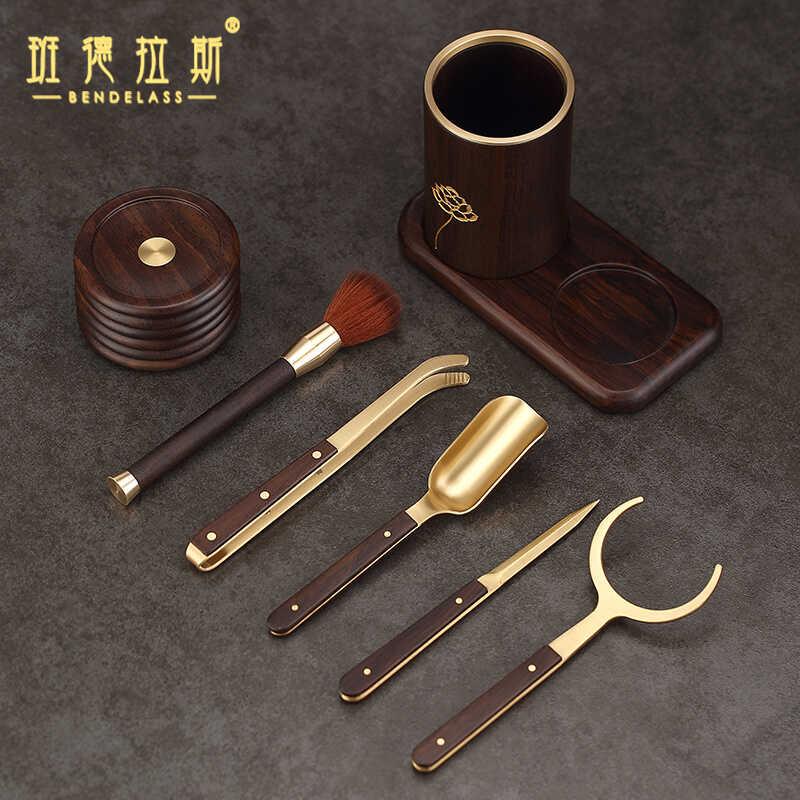 黑檀木茶杯垫泡茶工具24新款茶托功夫茶具配件实木茶道六君子套装