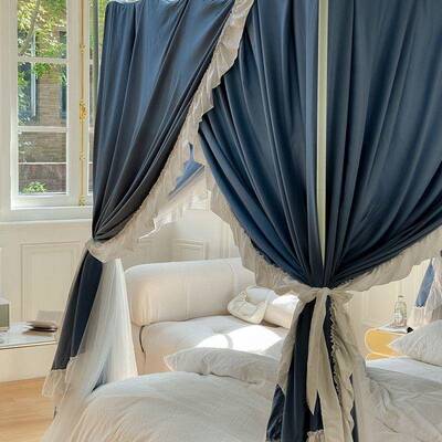 可家穿用遮光蚊帐挡风帘厂家直供卧室布一体床幔保暖支架落地杆式