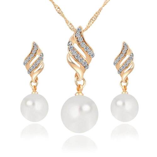 women necklace set earrings pearl jewelry 珍珠镶钻女项炼