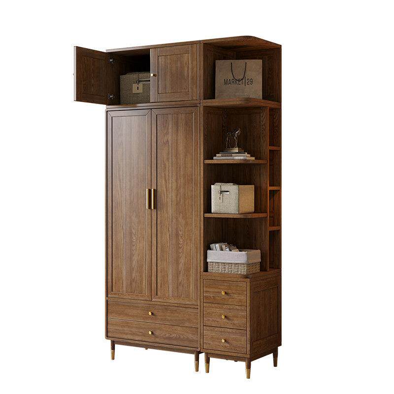 实木衣柜小户型家用卧室白蜡木黑胡桃木色两门编藤儿童小衣柜北欧