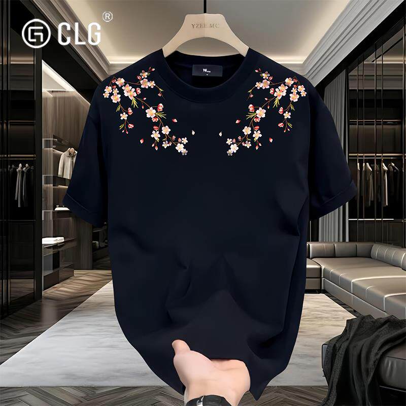 香港CLG潮牌美式花卉印花t恤260g重磅纯棉短袖新款情侣装半袖上衣