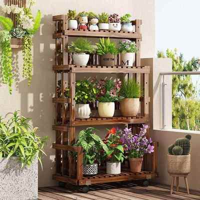 家用多层实木架动子梯客厅多花层盆栽移展示架阳讯尚家具台阶式落