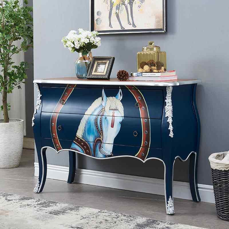 高档美式木斗柜卧室收斗纳柜彩绘五客厅靠墙抽屉储物柜复古橱玄关