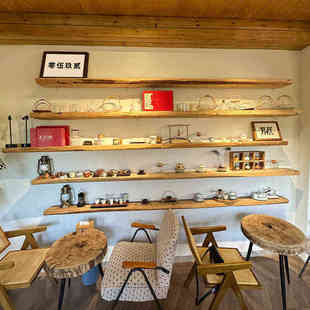 一字隔板墙上置物架搁板茶室咖啡厅背景墙民宿实木壁挂层板