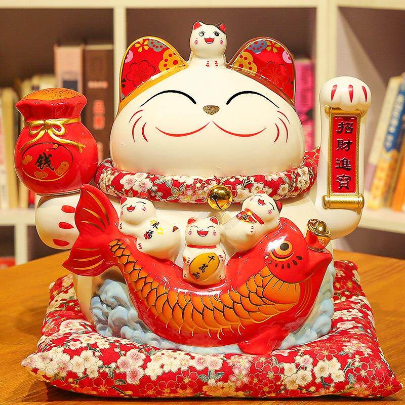 招财猫摆件开业存钱储蓄罐大号陶瓷日本店铺家居创意礼品自动招手