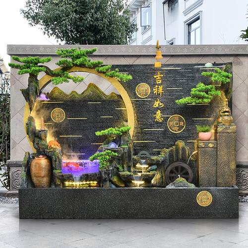 GGI水幕循环流水鱼缸喷泉大假山地造景墙庭院客厅公司生玄关落财