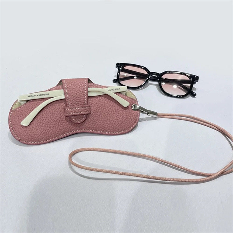 挂脖挂绳便携眼镜包男女近视眼镜保护套简约皮质太阳墨镜盒收纳包