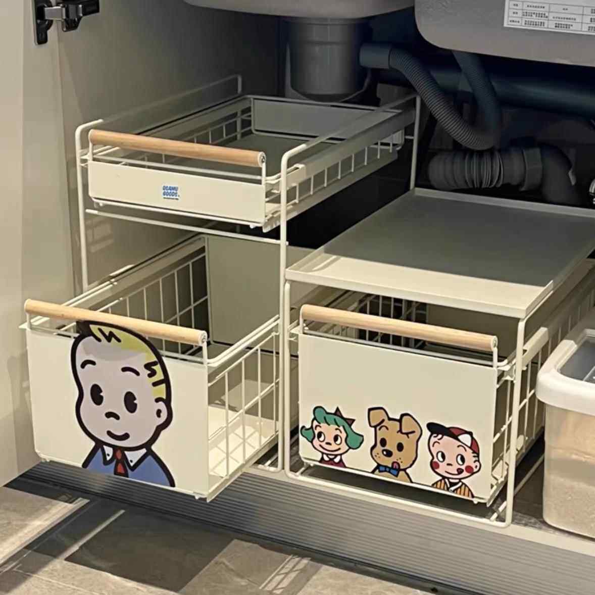 免安装厨房下水槽置物架调料碗碟抽拉式水池收纳架橱柜拉篮分层架