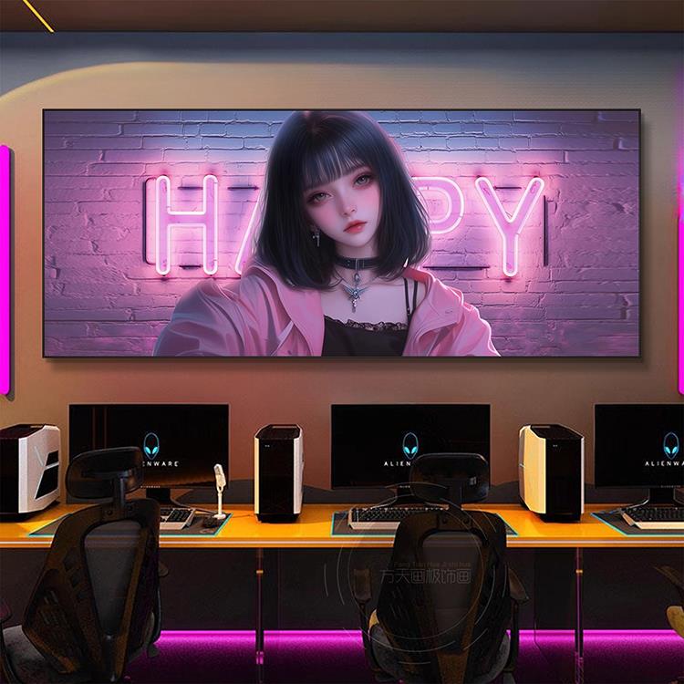 赛博朋克性感壁画电竞房网吧装饰画酒吧潮流二次元动漫美少女挂画