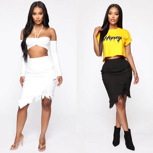 Broken hole buttock skirt women's denim skirt