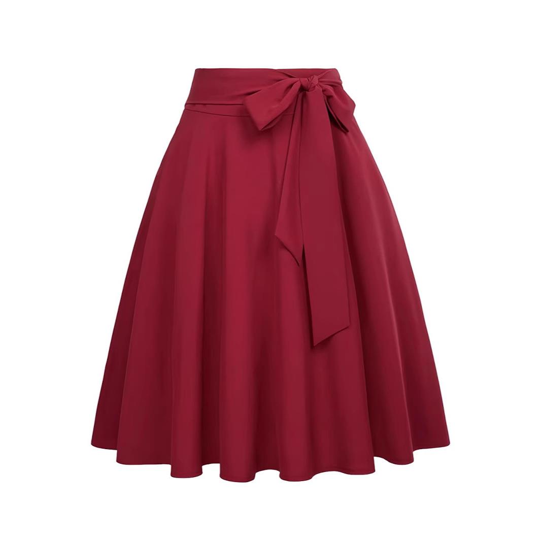 Women Color Tie Front Waist Skirt Casual Zipper Line Daily
