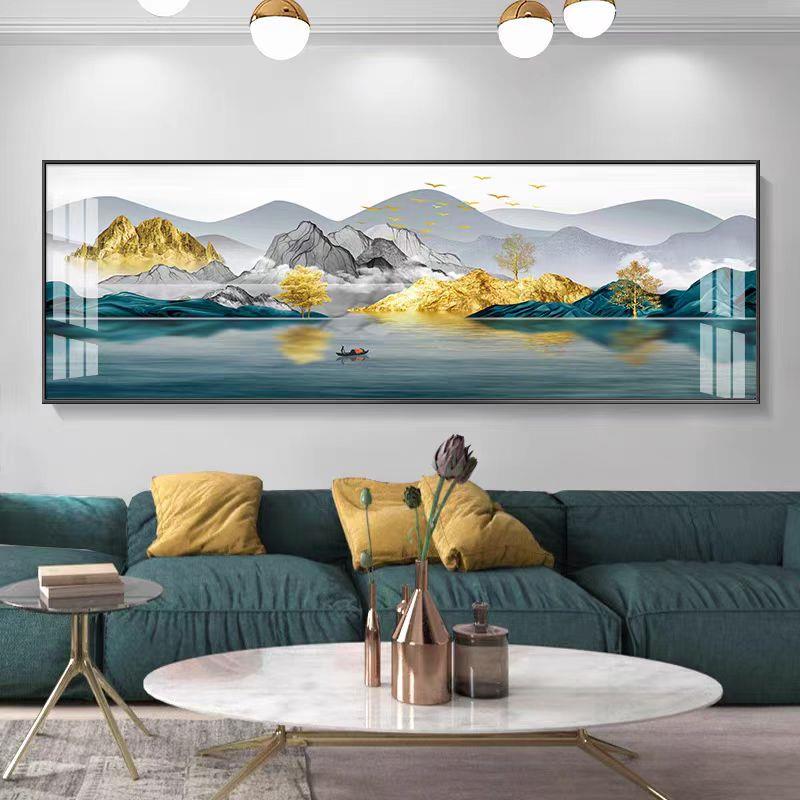 福禄金山客厅装饰画新中式山水沙发背景墙挂画现代高级感横幅壁画
