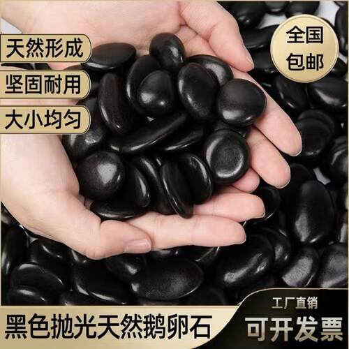 50斤黑色鹅卵石户外庭院景观石雨花石小石头