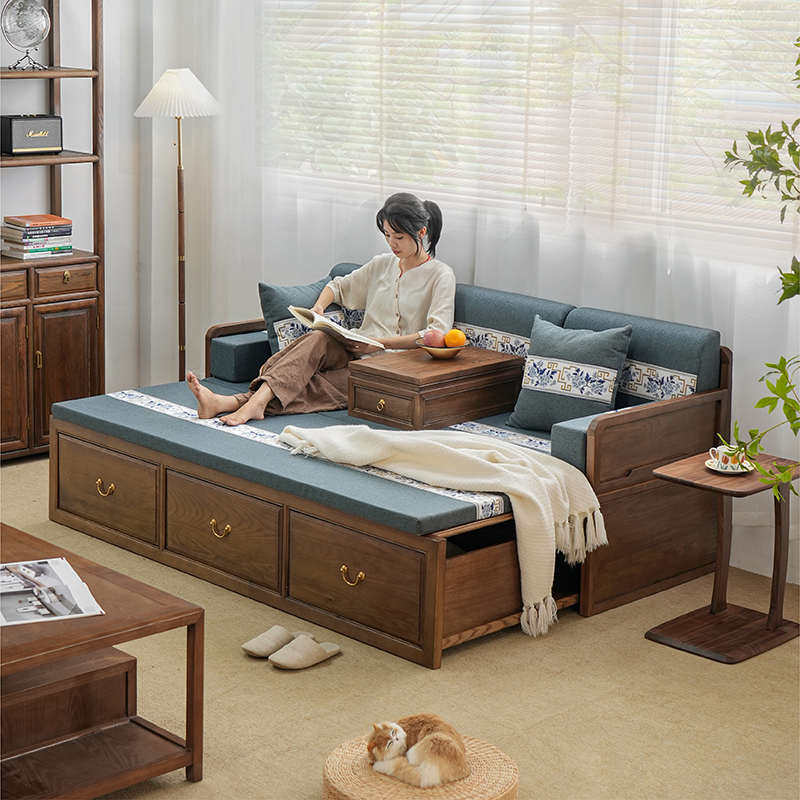 新中式罗汉床实木推拉折叠沙发床储物客厅箱体白蜡木伸缩床瑞泽,住宅家具,罗汉床,淘宝优惠券,粉丝福利购,淘宝优惠卷