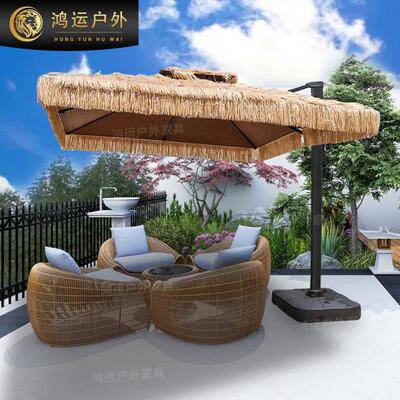 户外茅草遮阳伞稻草罗马伞室外摆庭院别墅花园露台半边沙滩遮阳伞
