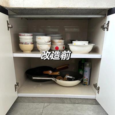 E6J厨房橱柜拉篮不锈钢碗碟置物架抽屉式收纳架抽拉碗柜厨具沥水