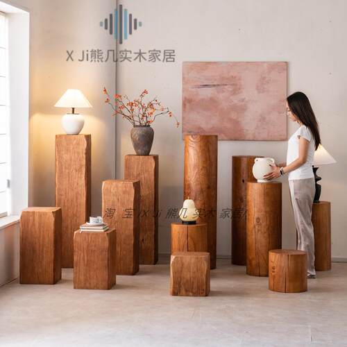 原木方形碳化花架木墩实木茶几底座摆件客厅沙发旁边几墩几小矮凳