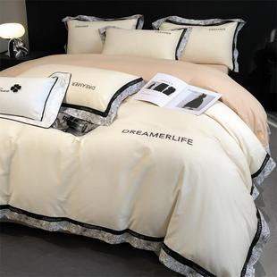 高档高端纯棉床上床四套轻件奢刺绣i100全棉被罩床单套品三件套床