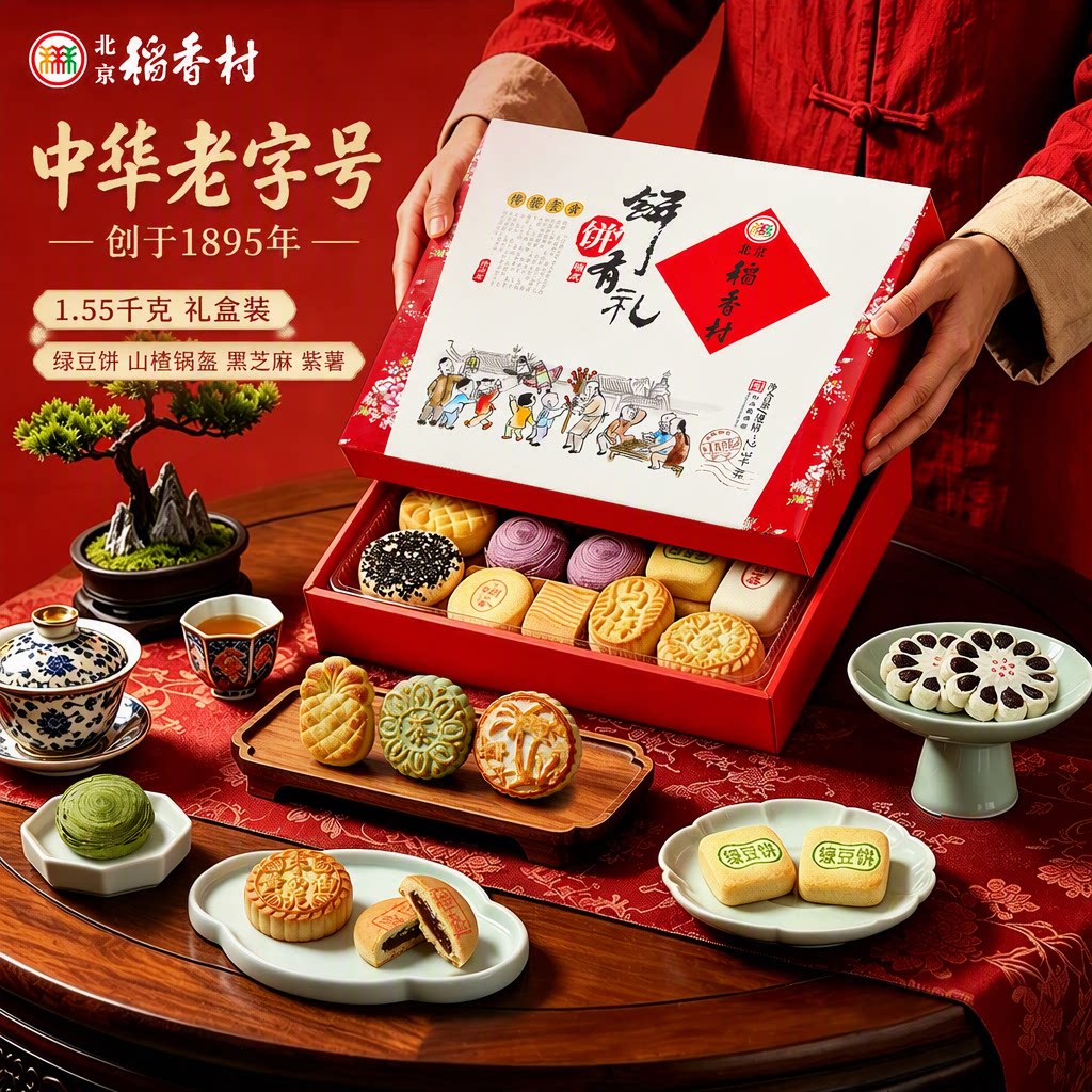 三禾北京稻香村中华老字号传统糕点山楂锅盔1.55千克礼盒装零食