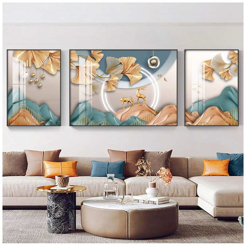 北欧福禄山水风景画客厅现代简约装饰画时尚大气沙发背景墙挂画