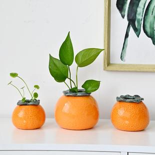 创意橘子绿萝水培花瓶容器茶叶罐插花瓶子水养植物花盆桌面小摆件