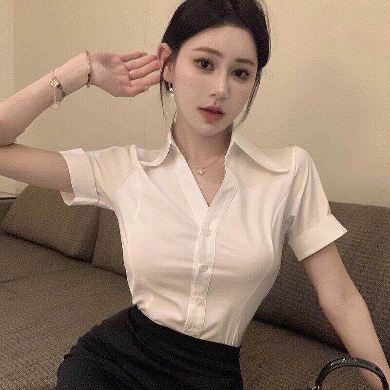 白衬衫短袖雪纺衬衫前台接待空姐制服工作服职业气质女套装包裙夏