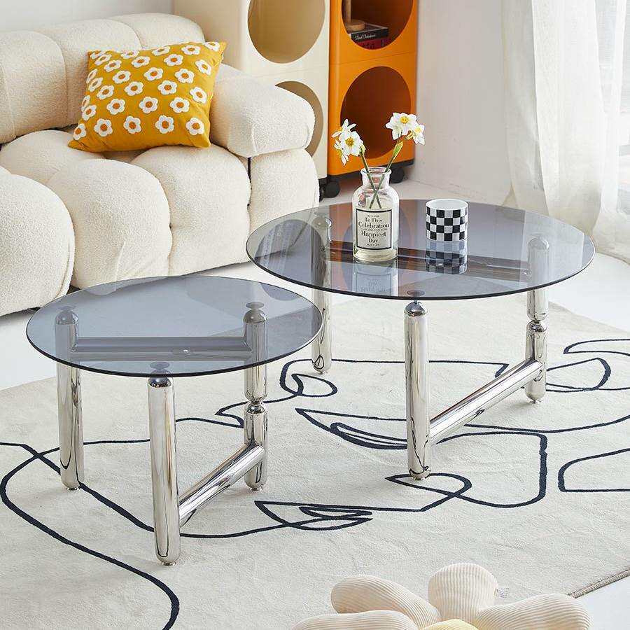 钢化玻璃圆形茶几家用阳台客厅小茶桌大师设计防滑透明茶几现货