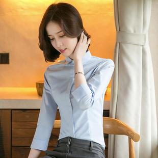 通勤修身 夏长店袖 立领职衬衣百搭气质4S工作 女业正装 高档v领衬衫