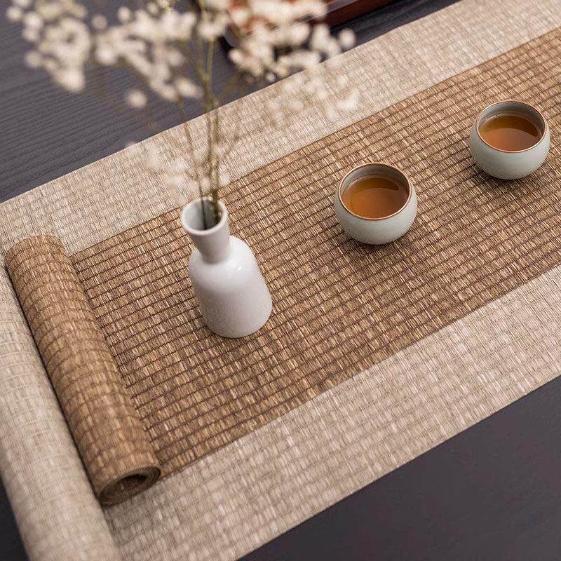 新款草编防水茶席新中式禅意桌旗竹席日式茶桌垫套装茶道茶旗茶垫