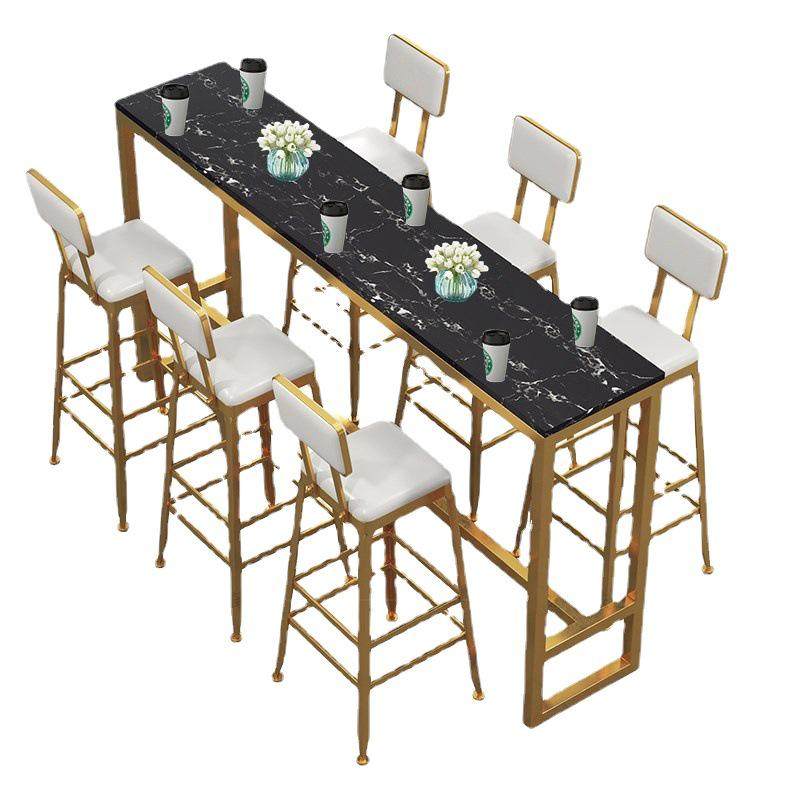 北欧奶茶店大理石高脚桌 酒吧简约铁艺吧台桌椅组合甜品店咖啡桌