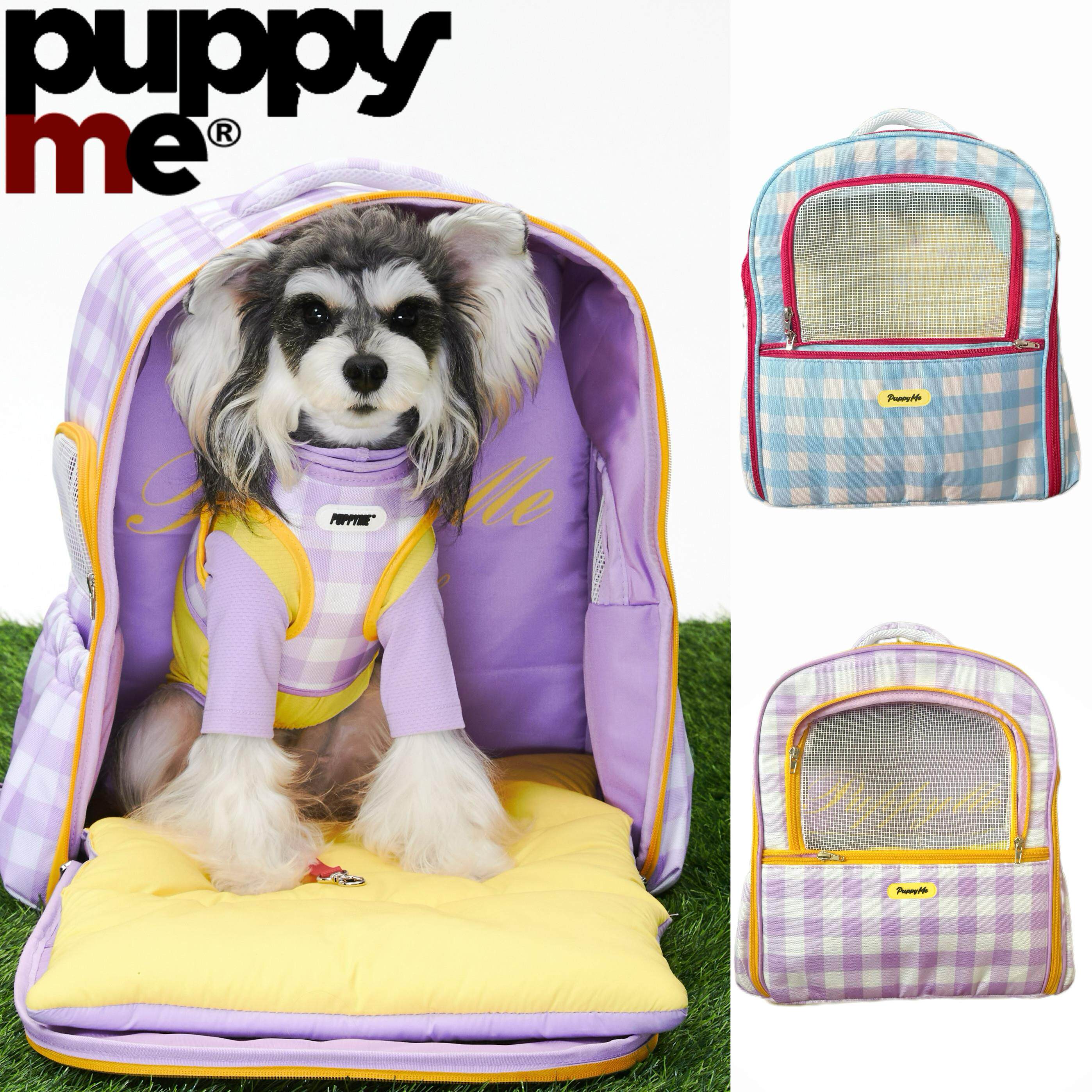 PuppyMe宠物外出包双肩背四季宽肩带防水面料可爱格纹小型犬狗包