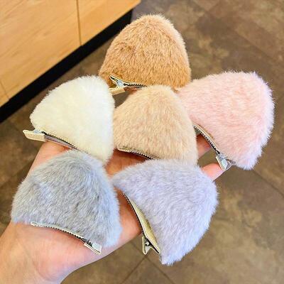 2 PCS/Set Girls Cute Solid Cat Ear Fluff Hair Clips Korean