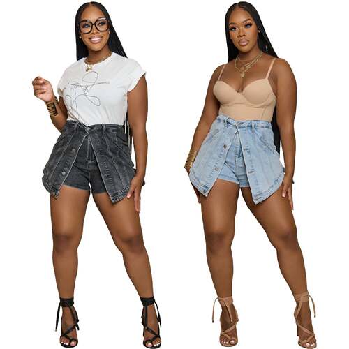 Womens High Waist Front Button Denim Skirt Shorts Shorts