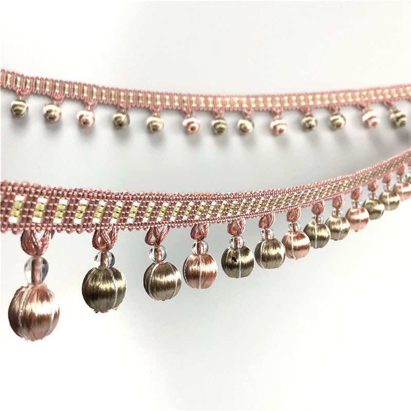 厂家直销 窗帘花边彩色小珠子花边窗帘吊坠吊珠绒球配件辅料