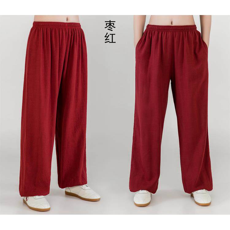 正品新款侧亚夏棉麻太极兜服透裤女气春季太极拳练功裤男灯笼裤武