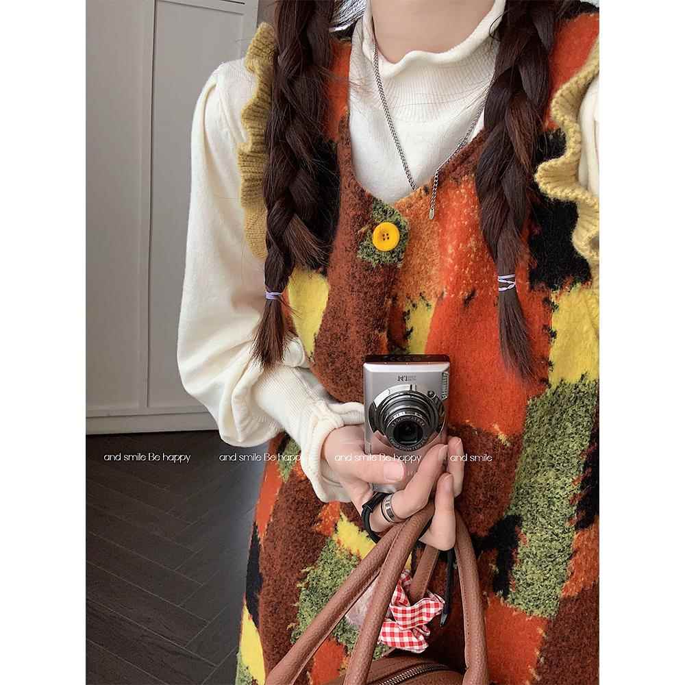 春秋季毛呢吊带裙女森系内搭毛衣小个子女装穿搭套装马甲长裙