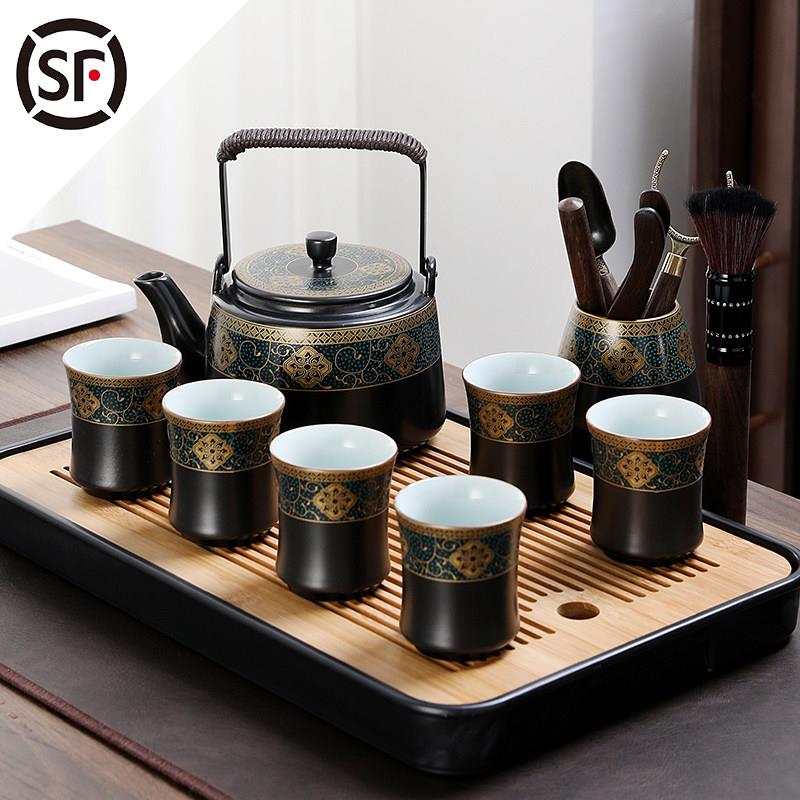 茶具套装大容量茶壶泡茶家用中式复古陶瓷茶杯办公室会客用提梁壶
