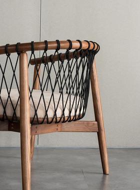 沙休闲椅发IGW看书椅沙发椅户型实木背单人简编织约小户椅子休闲