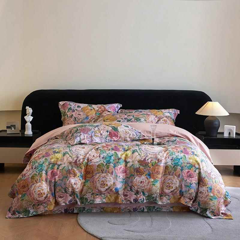 美式20支匹长绒棉刺绣四件套全棉纯棉数码印马花长1绒棉棉床上用