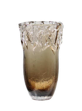 简约现代创意花瓣口碎冰底棕色琉璃花瓶样板间售楼处玄关客厅装饰